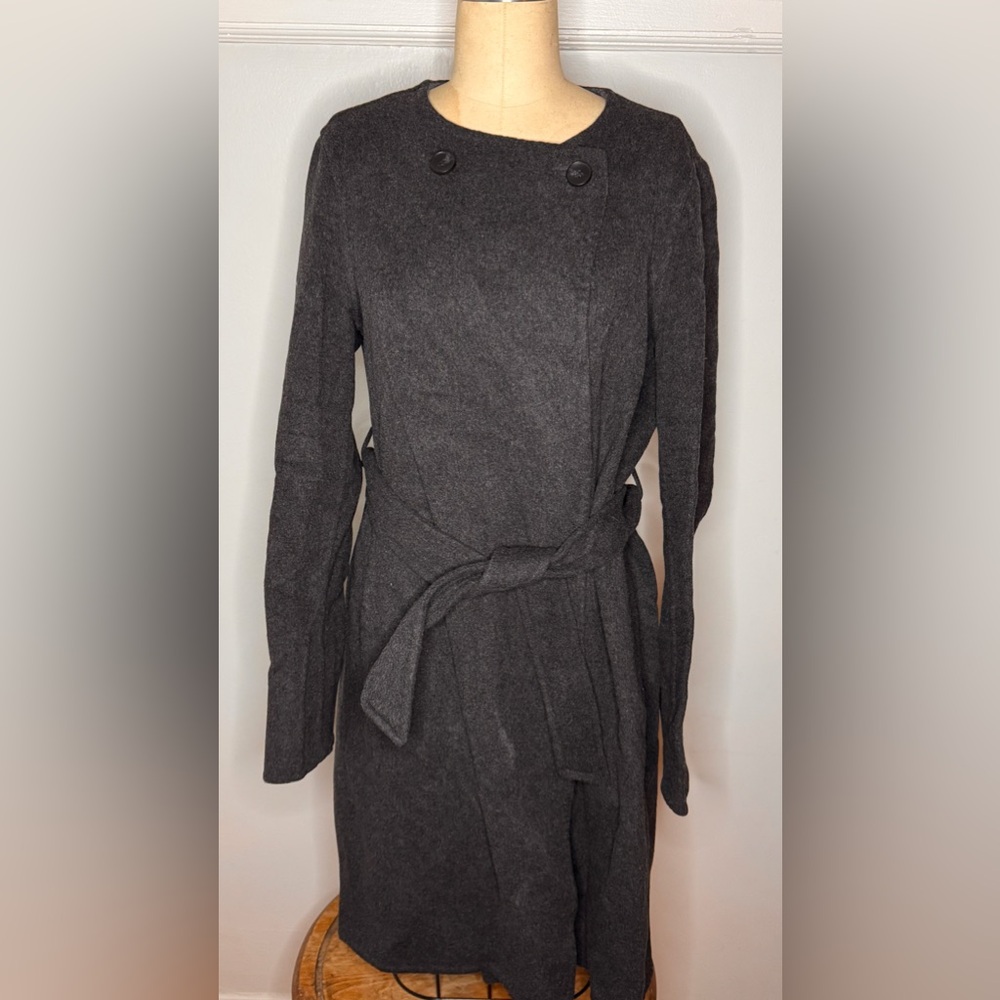 Uniqlo Gray Women’s Double Breasted Flap Detail Belted Overcoat